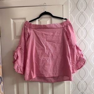 Cupio small off the shoulder cotton pink and white striped top